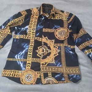 Men's Black and Gold Patterned Shirt